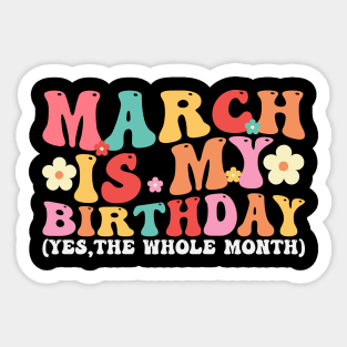 March Birthday Retro Groovy Sticker